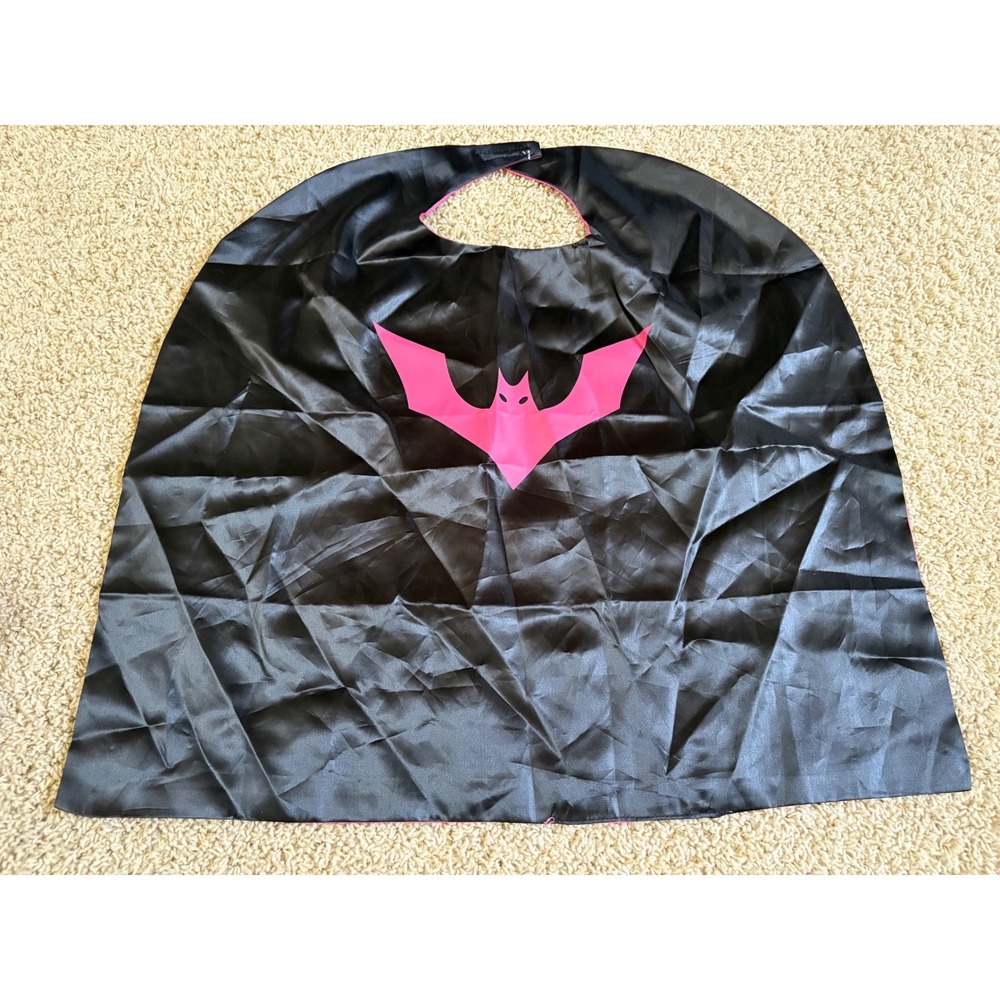 Kids Reversible Superhero Bat Cape Black Pink Costume Dress Up Accessory